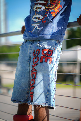 "Be Someone" Denim shorts (Red/White)