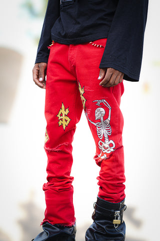 "Reaching for Stars" Red Stacked Denim