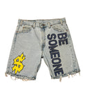 "Be Someone" Denim shorts (Blue/Yellow)